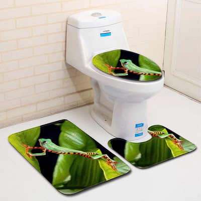 Zeegle Frog Drukāts vannas paklājiņš Vannas istabas neslīdošs paklājiņš tualetei 3gab Vannas istabas paklāja vannas paklāja komplekts Mazgājami vannas paklāji Grīdas paklāji