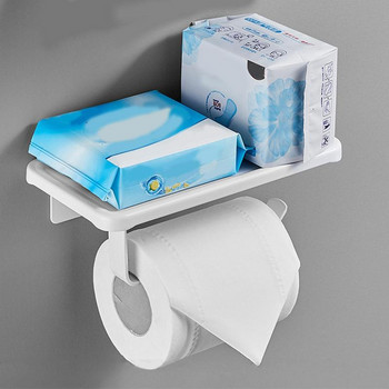 Държач за тоалетна хартия с рафт Държач за тоалетна хартия с рафт за телефон Мултифункционален рафт за съхранение на баня Държач за хартия на руло