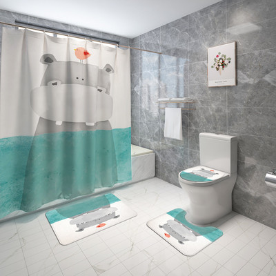Vannas istabas paklājiņš Vannas paklājiņi un jauka lāča apdruka Shwer aizkaru komplekts Absorbējošs tualetes sēdekļa pārsegs Mājas dekors Vannas istabas paklāja paklājs