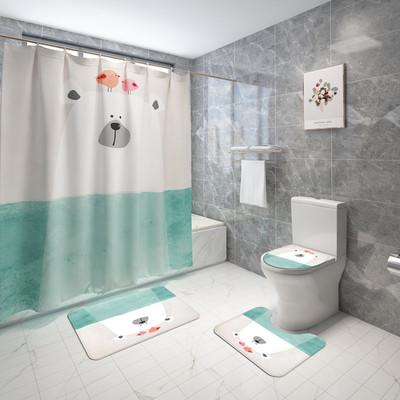 Vannas istabas paklājiņš Vannas paklājiņi un jauka lāča apdruka Shwer aizkaru komplekts Absorbējošs tualetes sēdekļa pārsegs Mājas dekors Vannas istabas paklāja paklājs