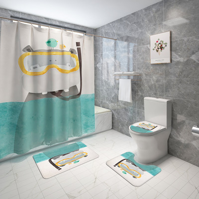 Vannas istabas paklājiņš Vannas paklājiņi un jauka lāča apdruka Shwer aizkaru komplekts Absorbējošs tualetes sēdekļa pārsegs Mājas dekors Vannas istabas paklāja paklājs