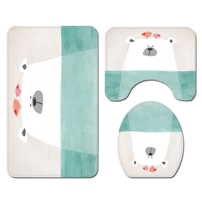 Vannas istabas paklājiņš Vannas paklājiņi un jauka lāča apdruka Shwer aizkaru komplekts Absorbējošs tualetes sēdekļa pārsegs Mājas dekors Vannas istabas paklāja paklājs