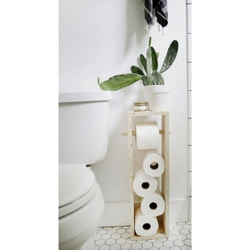 Дървена масивна декоративна вана Естествена стойка за държач за руло тоалетна хартия Рустик дървен багажник Аксесоар за баня Душ Органайзер Съхранение