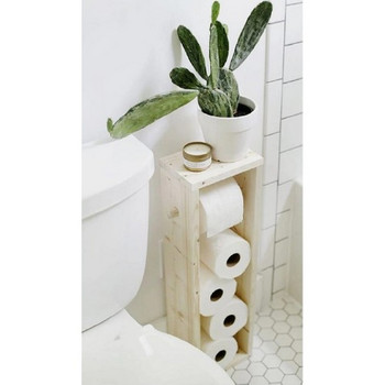 Дървена масивна декоративна вана Естествена стойка за държач за руло тоалетна хартия Рустик дървен багажник Аксесоар за баня Душ Органайзер Съхранение