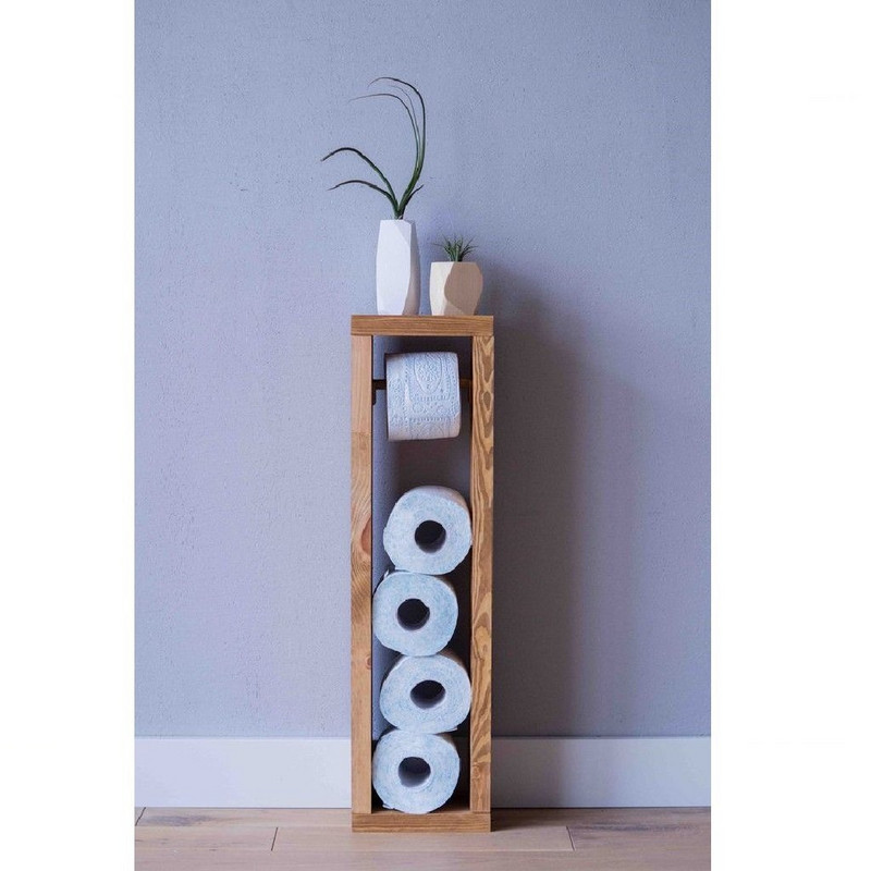 Medinė vientisa dekoratyvinė vonia Natūralaus tualetinio popieriaus ritinėlio laikiklis kaimiškas medinis stovas Vonios priedai Dušo tvarkyklės laikymo vieta