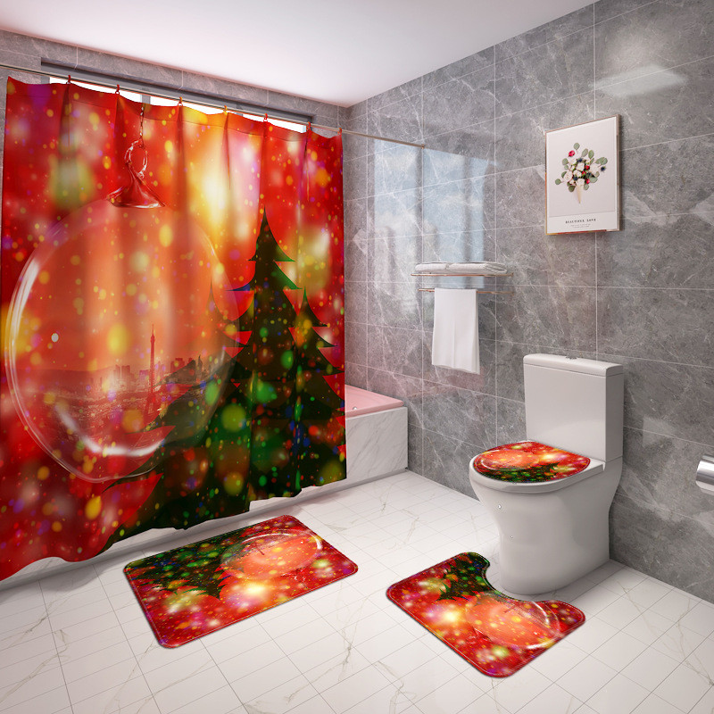 Božićna prostirka za tuš Set zavjesa za toalet WC prostirka Podna prostirka za kupaonicu sa zavjesom za tuš Neklizajuće prostirke Poklopac za WC školjku Prostirka za kupanje
