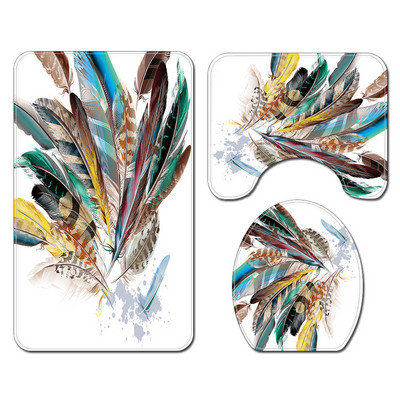 Ar spalvu apdrukātu paklāju grīdas paklāji Durvju paklāji Vannas istabas dušas starpsienas dušas aizkari Poliesters ar vannas istabas paklājiņu komplektu 4 gab.