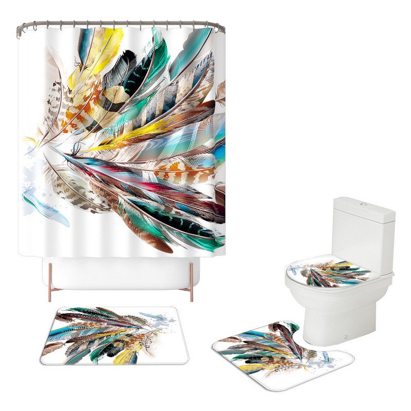 Ar spalvu apdrukātu paklāju grīdas paklāji Durvju paklāji Vannas istabas dušas starpsienas dušas aizkari Poliesters ar vannas istabas paklājiņu komplektu 4 gab.