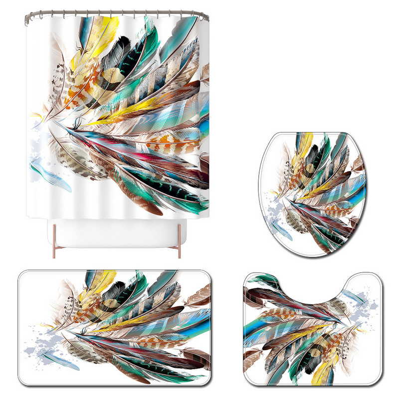 Ar spalvu apdrukātu paklāju grīdas paklāji Durvju paklāji Vannas istabas dušas starpsienas dušas aizkari Poliesters ar vannas istabas paklājiņu komplektu 4 gab.