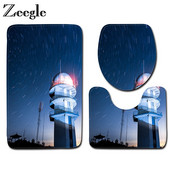 Zeegle 3gab./komplekts Vannas istabas paklājiņu komplekts Nakts skats Raksts Tualetes grīdas paklāji Spilvens vāks Tualetes pārvalks Flaneļa vannas paklājiņa komplekts Vannas istabas paklājs