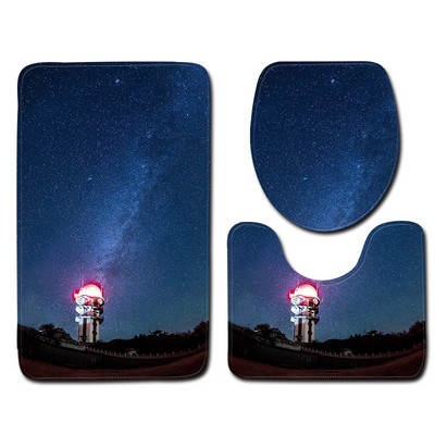 Zeegle 3gab./komplekts Vannas istabas paklājiņu komplekts Nakts skats Raksts Tualetes grīdas paklāji Spilvens vāks Tualetes pārvalks Flaneļa vannas paklājiņa komplekts Vannas istabas paklājs