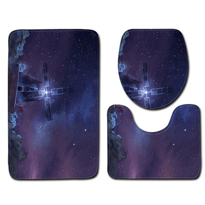 Zeegle 3gab./komplekts Vannas istabas paklājiņu komplekts Nakts skats Raksts Tualetes grīdas paklāji Spilvens vāks Tualetes pārvalks Flaneļa vannas paklājiņa komplekts Vannas istabas paklājs