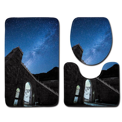 Zeegle 3gab./komplekts Vannas istabas paklājiņu komplekts Nakts skats Raksts Tualetes grīdas paklāji Spilvens vāks Tualetes pārvalks Flaneļa vannas paklājiņa komplekts Vannas istabas paklājs