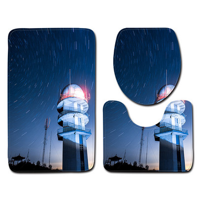 Zeegle 3gab./komplekts Vannas istabas paklājiņu komplekts Nakts skats Raksts Tualetes grīdas paklāji Spilvens vāks Tualetes pārvalks Flaneļa vannas paklājiņa komplekts Vannas istabas paklājs