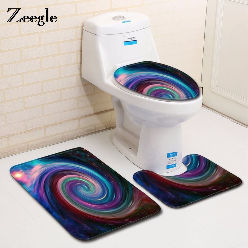 Zeegle 3gab./komplekts Vannas istabas paklājiņu komplekts Nakts skats Raksts Tualetes grīdas paklāji Spilvens vāks Tualetes pārvalks Flaneļa vannas paklājiņa komplekts Vannas istabas paklājs