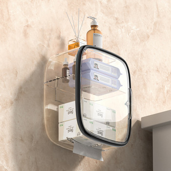 Монтирана на стена Водоустойчива кутия за кърпички 2 слоя за съхранение Горно място за съхранение Подвижен държач за тоалетна ролка Държач за кутия за кърпички за баня