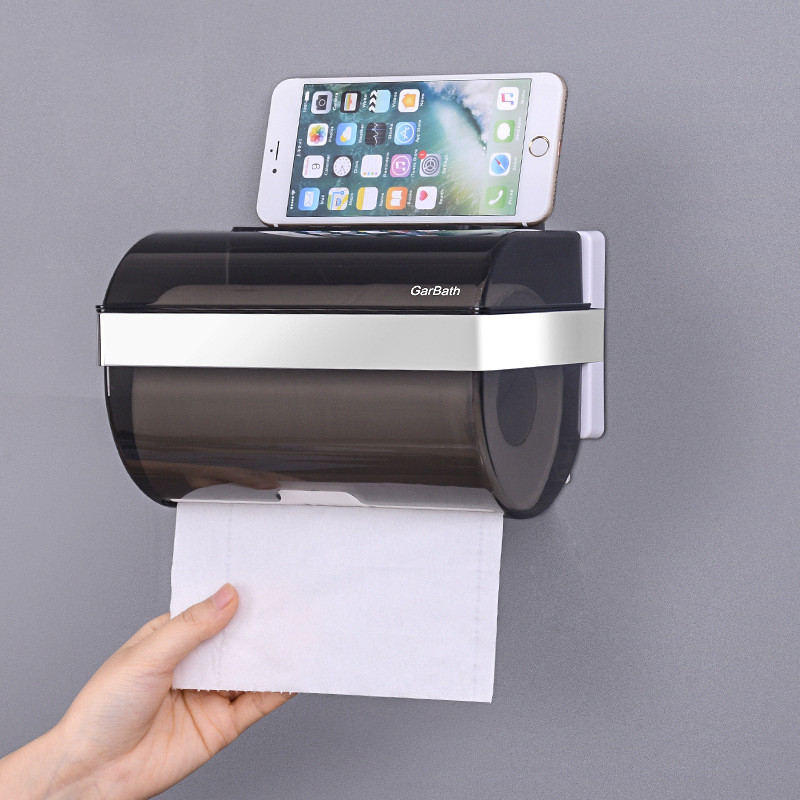 Caurspīdīgs pie sienas stiprināms salvešu kastīte, ūdensnecaurlaidīga augšējā glabāšana mobilā telefona turētājs tualetes rullopapīra turētājs vannas istabas salvešu futrālis