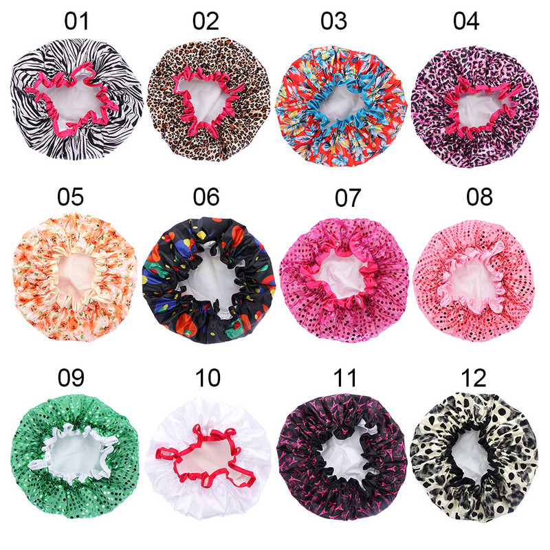 1Gb Dušas cepures sieviešu dvielis Biezs Divslāņu Leoparda Apdruka Ūdensnecaurlaidīga Vannas Cepure Dušas Matu Pārklājums Dušas Cepures Vannas istabai