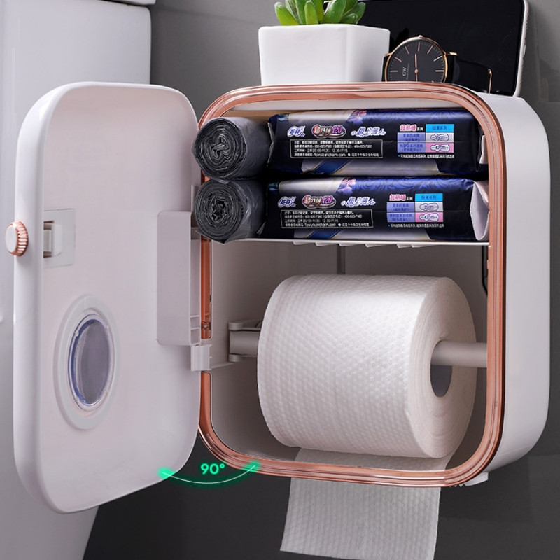 Luksusa pie sienas stiprināms 2 slāņu uzglabāšanas turētājs noņemams rullopapīra turētājs augšējais mobilā tālruņa turētājs vannas istabas salvešu kastes glabāšanai