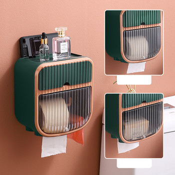 Двуслоен водоустойчив държач за тоалетна хартия Стенен прозрачен чекмедже Горен органайзер за съхранение Подвижен държач за кърпички