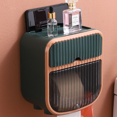 2 slāņu ūdensnecaurlaidīgs tualetes papīra turētājs Pie sienas stiprināms caurspīdīgs atvilktnes glabāšanas augšējais organizators Vannas istabas noņemams salvešu turētājs