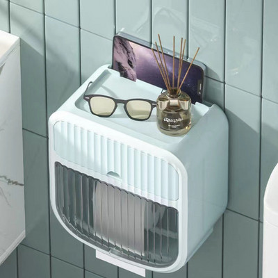 2 slāņu ūdensnecaurlaidīgs tualetes papīra turētājs Pie sienas stiprināms caurspīdīgs atvilktnes glabāšanas augšējais organizators Vannas istabas noņemams salvešu turētājs