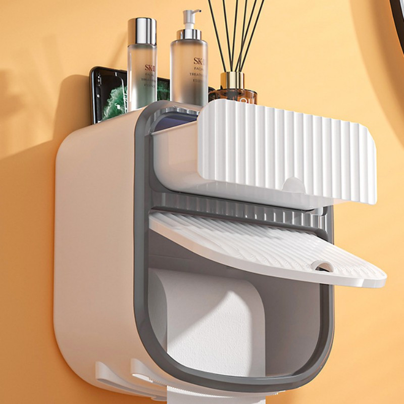 2 slāņu ūdensnecaurlaidīgs tualetes papīra turētājs Pie sienas stiprināms caurspīdīgs atvilktnes glabāšanas augšējais organizators Vannas istabas noņemams salvešu turētājs