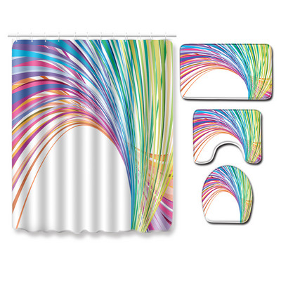 Zavjesa za tuširanje s prugama u boji i tepih za kupaonicu Ventil za kupaonicu Upijajuća podloga za WC školjku Neklizajuća prostirka za noge za kupaonicu
