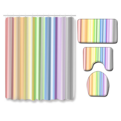 Zavjesa za tuširanje s prugama u boji i tepih za kupaonicu Ventil za kupaonicu Upijajuća podloga za WC školjku Neklizajuća prostirka za noge za kupaonicu