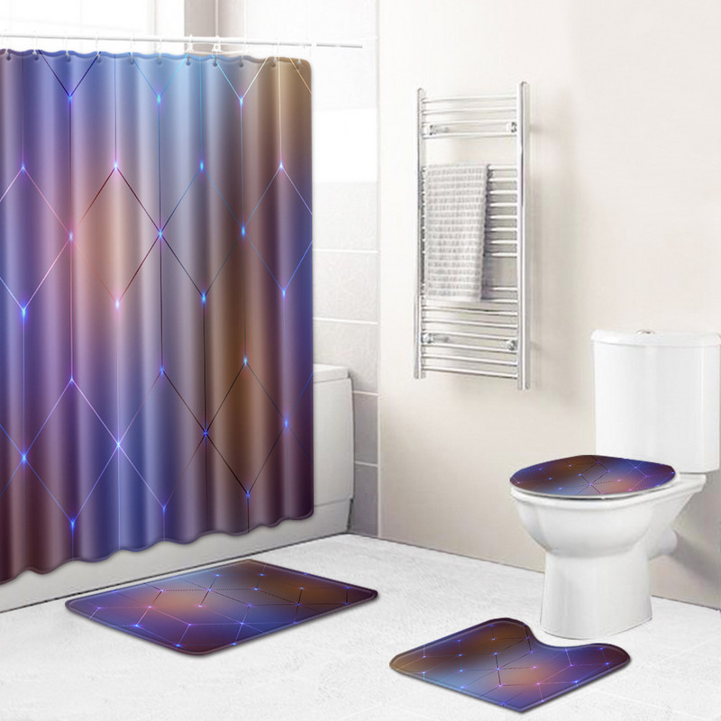 Krāsu svītru apdruka dušas karteīns un vannas istabas paklājs, ventilators vannas paklājiņš, absorbējošs tualetes paklājiņš Neslīdošs kāju paklājiņš vannas istabai