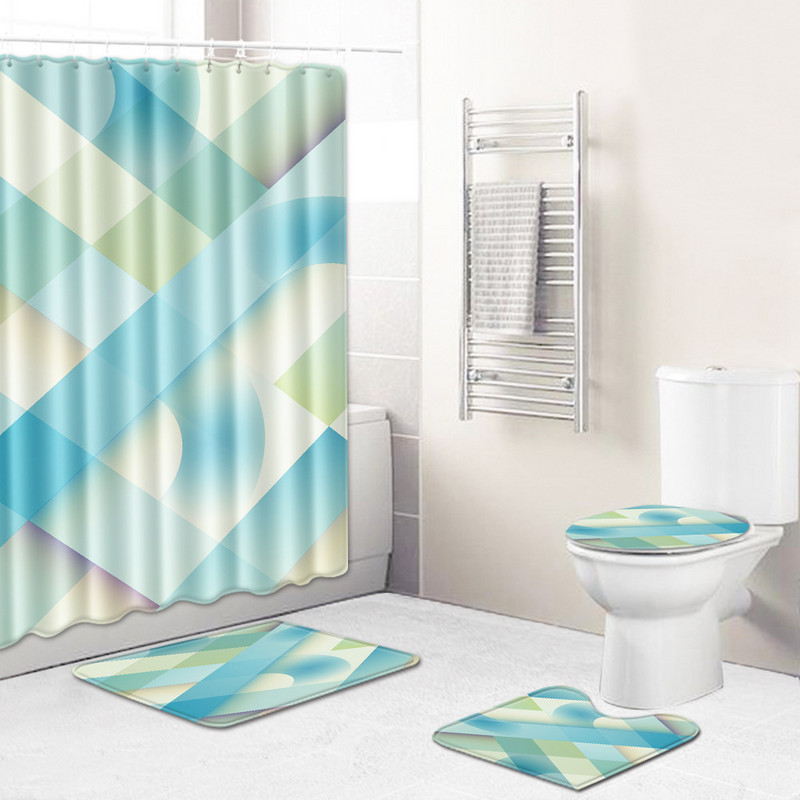 Krāsu svītru apdruka dušas karteīns un vannas istabas paklājs, ventilators vannas paklājiņš, absorbējošs tualetes paklājiņš Neslīdošs kāju paklājiņš vannas istabai