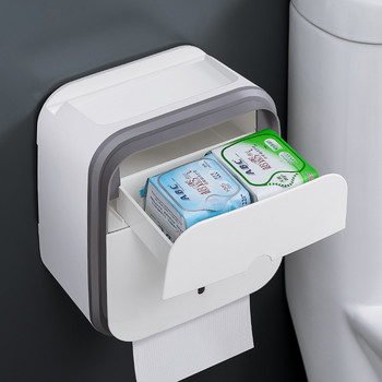 Монтирана на стена Кутия за тоалетна хартия 2 слоя Чекмедже Съхранение Водоустойчива пластмасова ролка Държач за хартия Настолен рафт Органайзери за различни предмети