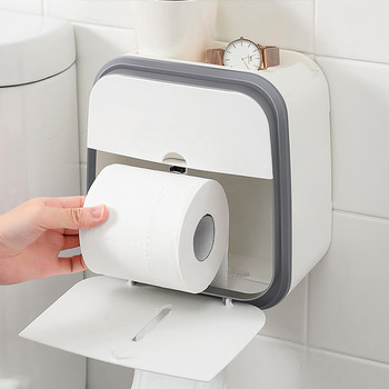 Монтирана на стена Кутия за тоалетна хартия 2 слоя Чекмедже Съхранение Водоустойчива пластмасова ролка Държач за хартия Настолен рафт Органайзери за различни предмети