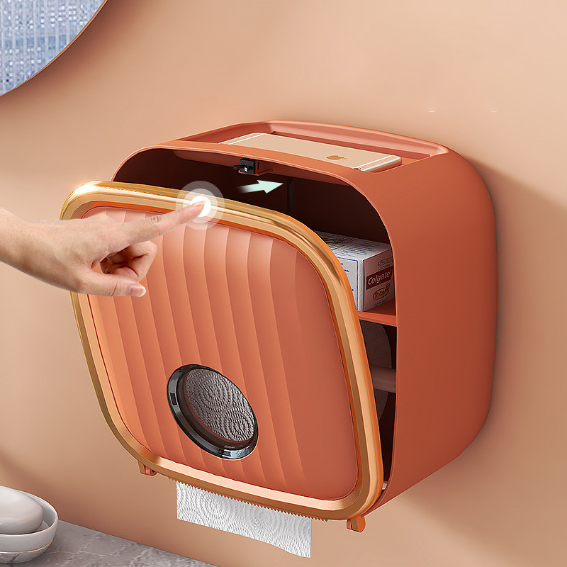 Noņemams ruļļpapīra turētājs 2 slāņu augšējais notekas uzglabāšanas statīvs Pie sienas stiprināms ūdensizturīgs Toliet papīra kastes turētājs vannas istabas organizators