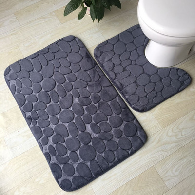 Zeegle 3D Stone Memory Foam 2gab Vannas paklājiņu komplekts Pretslīdes grīdas paklājiņi Vannas istabas tualetes paklāji Absorbējoši vannas istabas matrači 2 gab.
