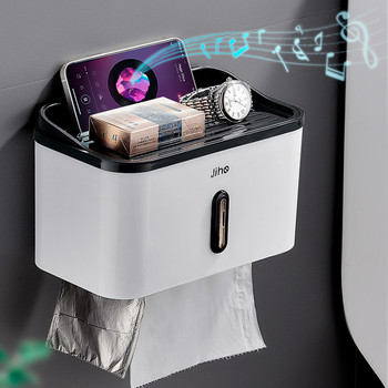 Двуслоен подвижен държач за кърпички, монтиран на стена Creative Top Storage, държач за мобилен телефон, домашна баня, тоалетна ролка, държач за хартия
