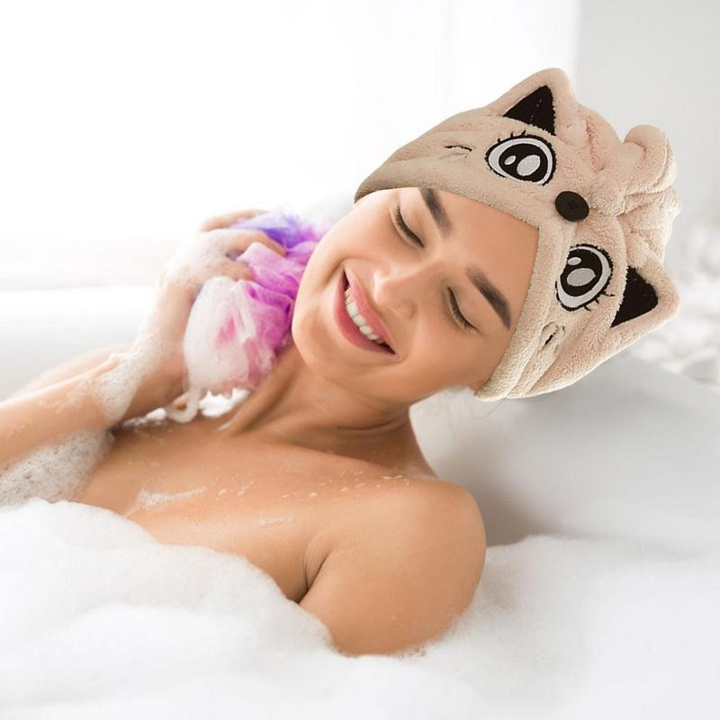 Ātri žūstošs matu dvielis biezinošs matu žāvēšanas dvieļi Lovely dzīvnieku ausu matu ietīšana koraļļu vilnas absorbējoša matu žāvēta dvieļa galva