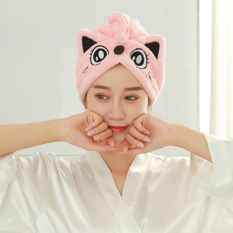 Ātri žūstošs matu dvielis biezinošs matu žāvēšanas dvieļi Lovely dzīvnieku ausu matu ietīšana koraļļu vilnas absorbējoša matu žāvēta dvieļa galva