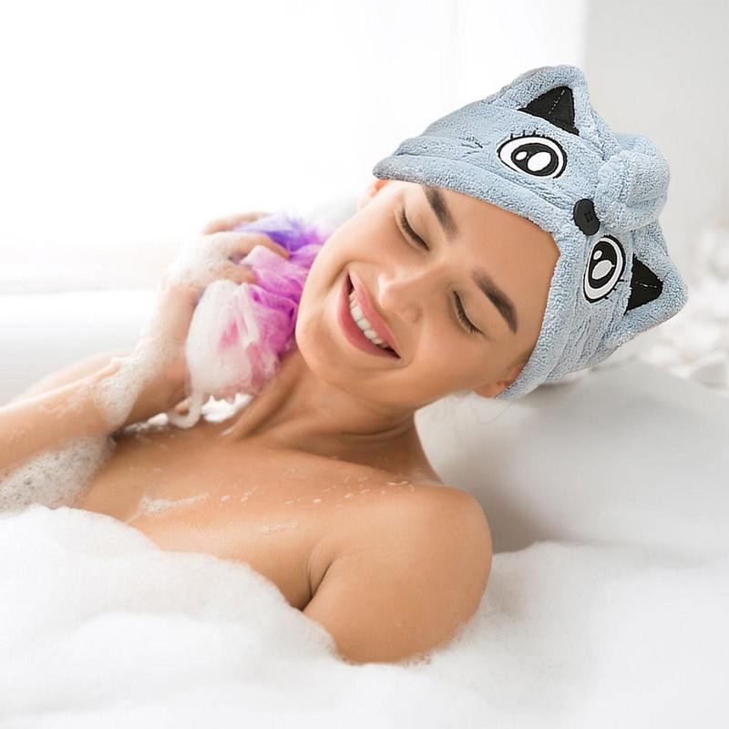 Ātri žūstošs matu dvielis biezinošs matu žāvēšanas dvieļi Lovely dzīvnieku ausu matu ietīšana koraļļu vilnas absorbējoša matu žāvēta dvieļa galva