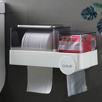 Многофункционален прозрачен държач за кърпички Торба за боклук Съхранение Водоустойчив монтиран на стена Ролка за баня Хартиен органайзер Аксесоари