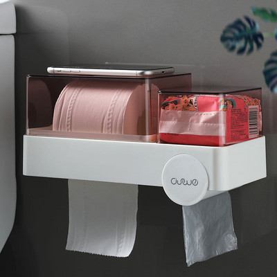 Daudzfunkcionāls caurspīdīgs audumu turētājs Miskastes maisiņu uzglabāšana Ūdensnecaurlaidīga sienas Vannas istabas rullopapīra organizatora piederumi