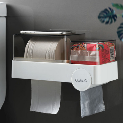 Daudzfunkcionāls caurspīdīgs audumu turētājs Miskastes maisiņu uzglabāšana Ūdensnecaurlaidīga sienas Vannas istabas rullopapīra organizatora piederumi