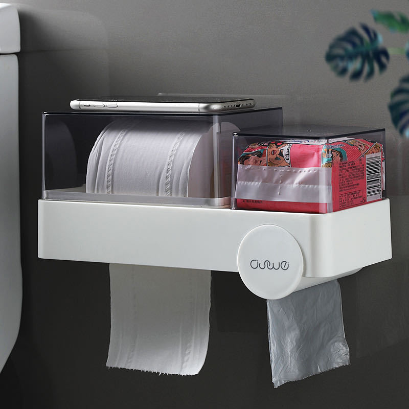 Daudzfunkcionāls caurspīdīgs audumu turētājs Miskastes maisiņu uzglabāšana Ūdensnecaurlaidīga sienas Vannas istabas rullopapīra organizatora piederumi