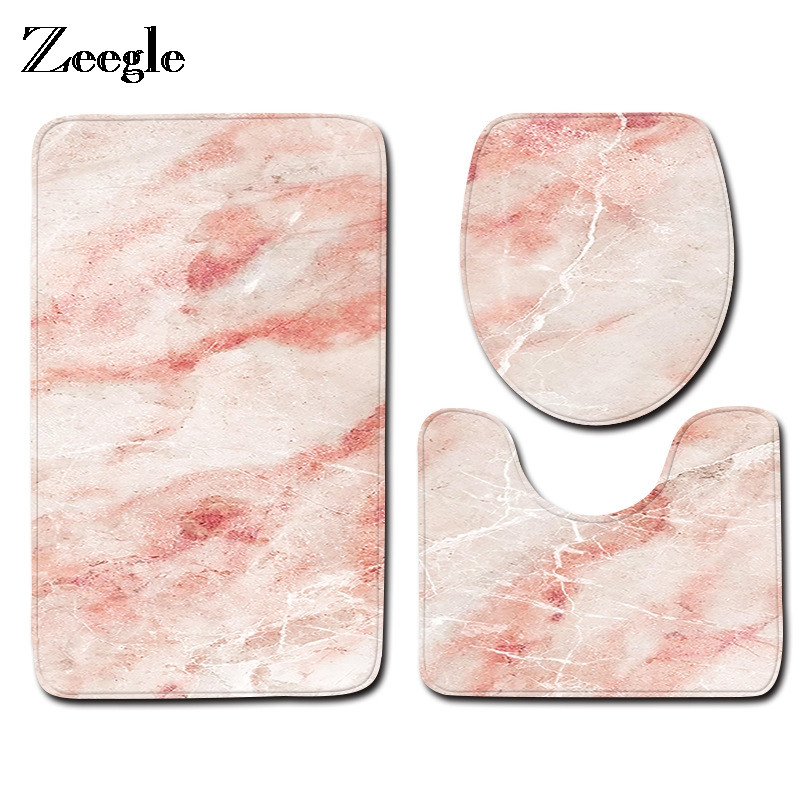 Marmora raksta vannas paklājiņa komplekts 3 gab. Tualetes paklājs Vannas istabas Neslīdoši vannas paklāji Tualetes paklājs grīdas paklājs tualetes sēdekļa pārvalks Vannas istabas paklājiņi