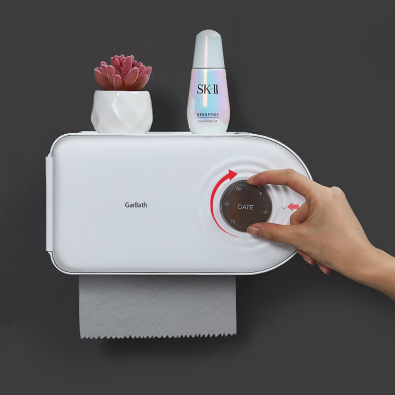 Pie sienas stiprināms audu glabāšanas turētājs Datuma ieraksts Ūdensizturīgs rullopapīra kastīte Augšējais organizatora plaukts Mājas Vannas istabas audu kastītes turētājs