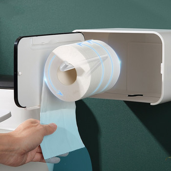 Монтирана на стена Кутия за кърпички Водоустойчив Подвижен държач за хартия на руло Многофункционален горен държач за съхранение Органайзер за тоалетна хартия за баня