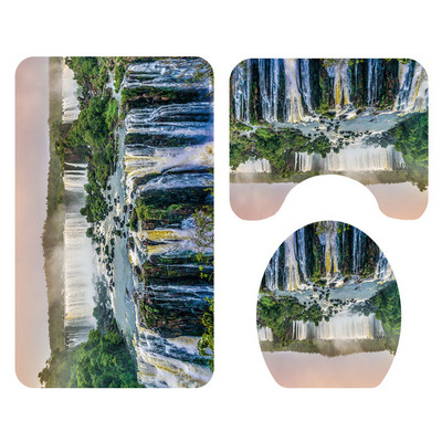 Vannas istabas vannas paklājs dušas aizkaru komplekts Absorbējoši Memory Foam tualetes paklāji ar ūdensnecaurlaidīgu dušas aizkaru un āķiem vannas istabas paklāju