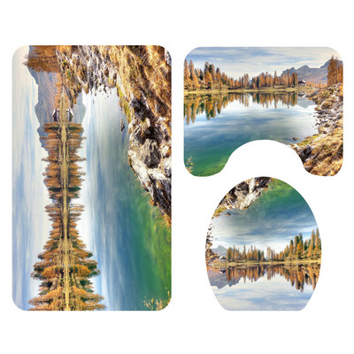 Vannas istabas vannas paklājs dušas aizkaru komplekts Absorbējoši Memory Foam tualetes paklāji ar ūdensnecaurlaidīgu dušas aizkaru un āķiem vannas istabas paklāju