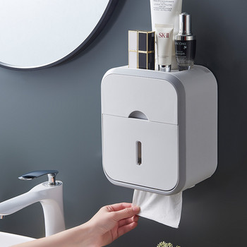 2-слойна монтирана на стена кутия за кърпички Съхранение на чекмеджета Водоустойчив горен държач за органайзер Поставка за мобилен телефон Калъф за тоалетна хартия за баня