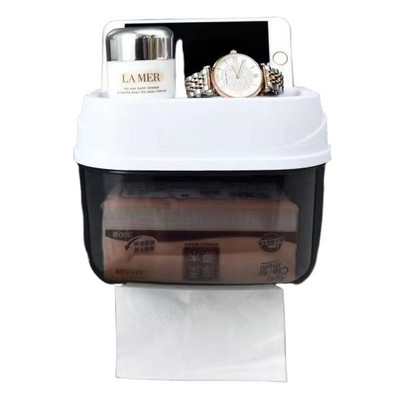 Daudzfunkcionāla pie sienas stiprināma salvešu kastīte, augšējā glabāšanas mobilā tālruņa turētājs Ūdensnecaurlaidīgs atvilktņu organizators Vannas istabas tualetes rullīšu papīra kaste